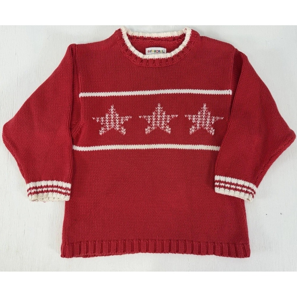 Vintage Gymboree Star Nautical Christmas Holiday Sweater Red Knit Kids Size L